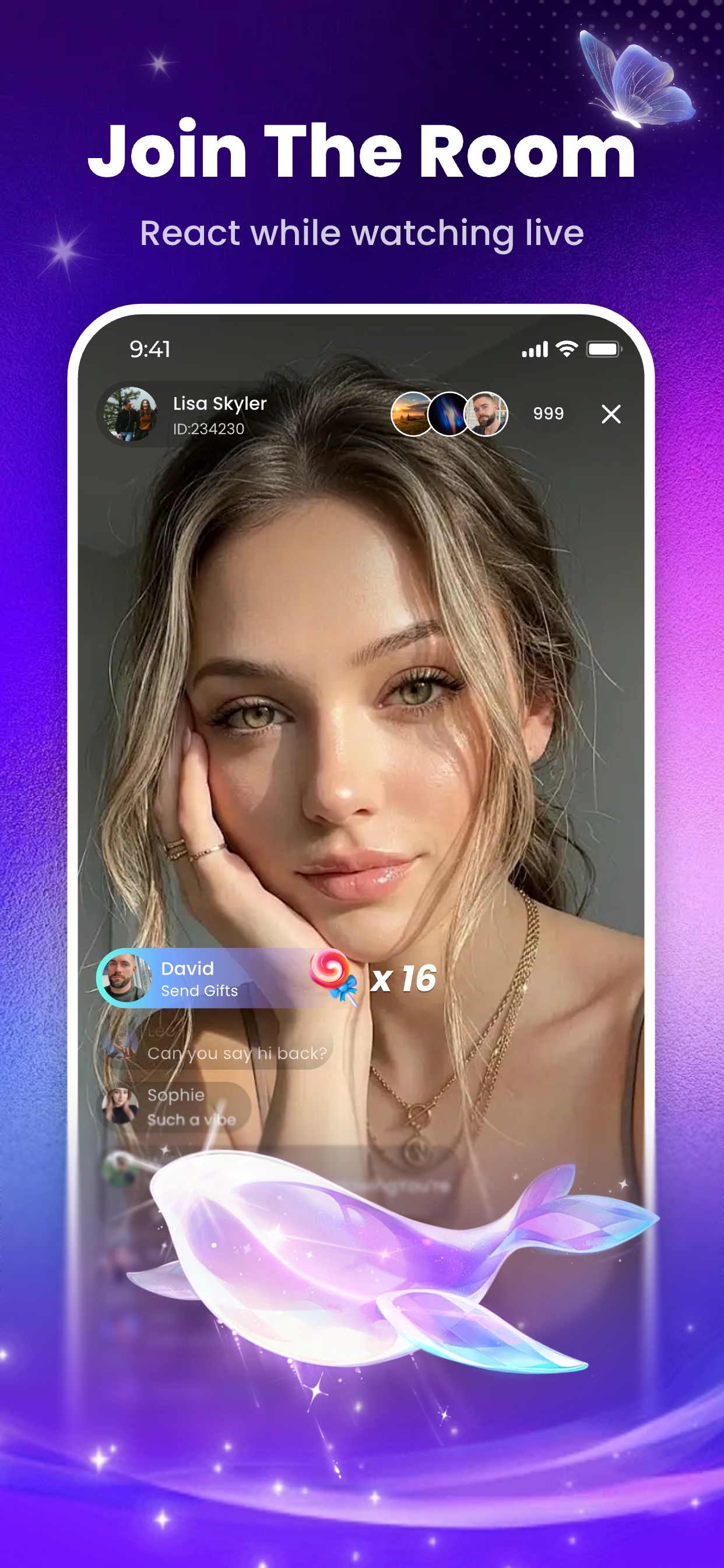 Join a live room and react on Avento